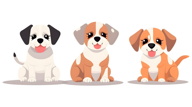 Playful Paws: Embark on a Whimsical Journey with Funny Cute Puppies in Flat Design, AI Generative