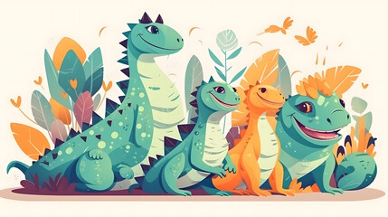 Naklejka premium Cute Reptiles, Flat Design Illustration, chameleon alligator