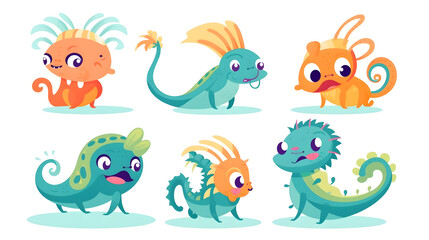 Sea Monkey Shenanigans: Funny Cute Sea Monkeys in Flat Design, AI Generative