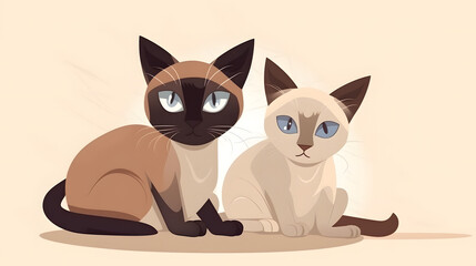 Charming Siamese Whiskers: Funny and Cute Flat Design Cats, AI Generative