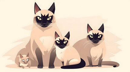 Charming Siamese Whiskers: Funny and Cute Flat Design Cats, AI Generative