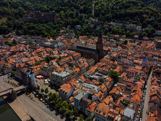Aerial view by drone Heidelberg Baden-Wurtemberg Bridge Neckar Germany
