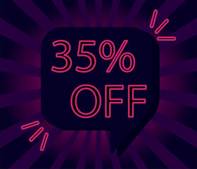 35% thirty five percent off. pink outline on purple and black background. sale shopping banner. business fashion