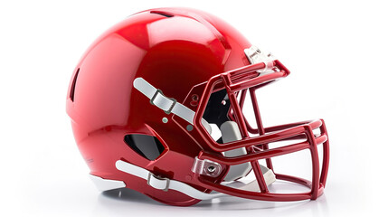 Fototapeta premium Red American football helmet isolated on a white background. Generative Ai