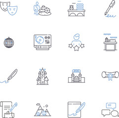 Fototapeta premium Applied arts line icons collection. Sculpture, Ceramics, Glassblowing, Textiles, Photography, Printmaking, Jewellery vector and linear illustration. Woodworking,Metalworking,Embroidery outline signs