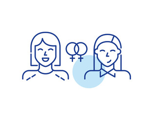 Happy lesbian couple. Same sex dating app match. Romantic relationship. Pixel perfect, editable stroke line icon