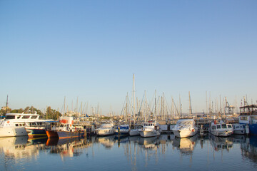 Fototapeta na wymiar Beautiful view of the yacht parking Larnaca, Cyprus