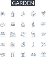 Garden line icons collection. Park, Lawn, Farm, Meadow, Orchard, Field, Botanical garden vector and linear illustration. Courtyard,Landscape,Green space outline signs set