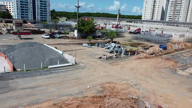 salvador, bahia, brazil - april 13, 2023: Aerial view of the Atacadao supermarket construction area of the Carrefur chain in the city of Salvador