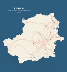Turin - Italy Map Vector Poster and Flyer