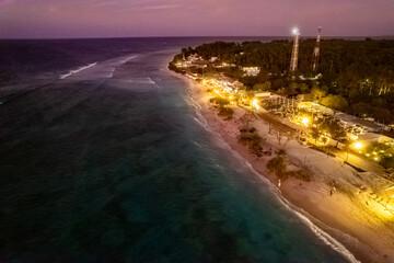 Aerial view of Gili Trawangan beach during sunset in Lombok, Indonesia