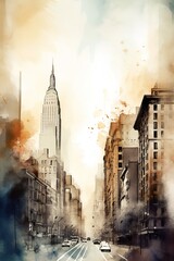 Watercolor illustration of cityscape of New York. Generative AI