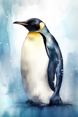 Obraz premium Cute waterfall digital art of penguin. Generative AI vertical illustration