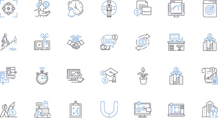 Corporations line icons collection. Business, Company, Organization, Industry, Commerce, Enterprise, Conglomerate vector and linear illustration. Firm,Entity,Establishment outline signs set - obrazy, fototapety, plakaty