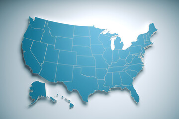Plakat Map states of the USA in blue color. Generative Ai.