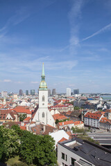 Beautiful view of St. Martin's Cathedral on the banks of the Danube in the old town of Bratislava, Slovakia on a sunny summer day 