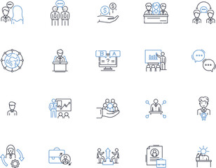 Creative agency line icons collection. Innovative, Imaginative, Inspiring, Artistic, Visionary, Strategic, Dynamic vector and linear illustration. Collaborative,Creative,Fresh outline signs set