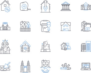Apartment line icons collection. Cozy, Modern, Spacious, Furnished, Luxurious, Chic, Efficient vector and linear illustration. Convenient,Stylish,Urban outline signs set