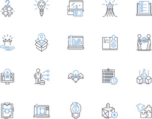 Content marketing line icons collection. Strategy, Engagement, Amplification, Branding, Lead-generation, Metrics, Audience vector and linear illustration. Creativity,Automation,Analytics outline signs