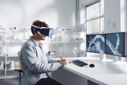 Scientist in a futuristic lab using virtual reality Generative AI
