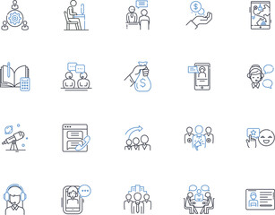 Political action line icons collection. Advocacy, Ballot, Campaign, Civil, Community, Democracy, Elections vector and linear illustration. Grassroots,Government,Ideology outline signs set