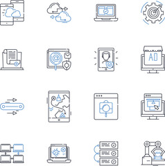 Computerized glossy line icons collection. Shiny, Digital, Polished, Sleek, Modern, Computerized, Efficient vector and linear illustration. Organized,Automated,Technological outline signs set