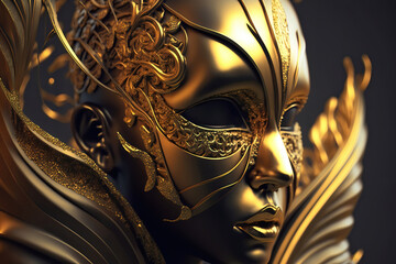 Beautiful golden mask, illustration generative AI