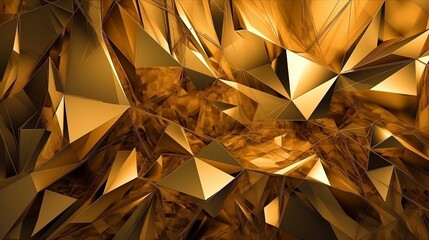 Golden trigonometric polygonal background, gold crystal. Generative AI
