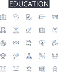 Education line icons collection. Learning, Instruction, Schooling, Knowledge, Scholarship, Pedagogy, Training vector and linear illustration. Tutoring,Coaching,Mentoring outline signs set