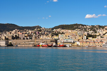Fototapeta na wymiar urban and coastal panorama of the port Genoa Italy