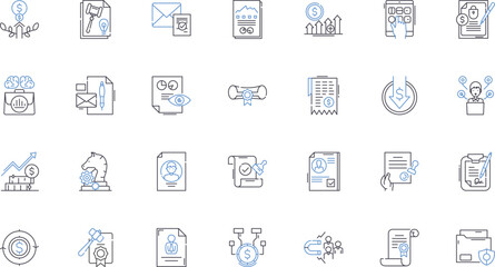 Fototapeta premium Jurist line icons collection. Advocate, Attorney, Barrister, Counsel, Defender, Solicitor, Legalist vector and linear illustration. Jurisprudent,Prosecutor,Judicator outline signs set