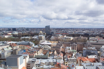 Fototapeta na wymiar Beautiful view of the city center near the Daugava River in Riga, Latvia