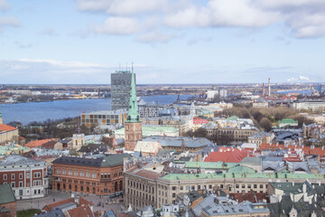 Beautiful view of the city center near the Daugava River in Riga, Latvia