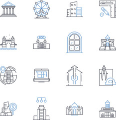 Inn lodging line icons collection. Cozy, Tranquil, Vintage, Rustic, Charming, Intimate, Homely vector and linear illustration. Serene,Quaint,Luxurious outline signs set