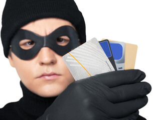 Portrait of a Thief Holding Credit Cards