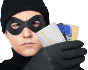 Portrait of a Thief Holding Credit Cards