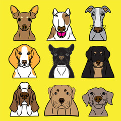 Obraz premium Dog face vector bundle set for pet or animal concept