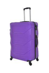 Purple travel suitcase on a white background