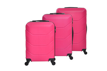 Pink travel suitcase on a white background