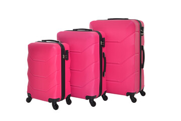 Pink travel suitcase on a white background