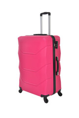 Pink travel suitcase on a white background