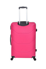 Pink travel suitcase on a white background