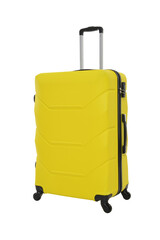 Yellow travel suitcase on a white background