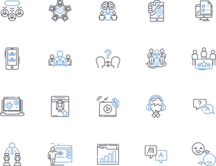 Contact line icons collection. Dialogue, Communication, Connection, Nerk, Interface, Exchange, Conversation vector and linear illustration. Link,Talk,Engagement outline signs set
