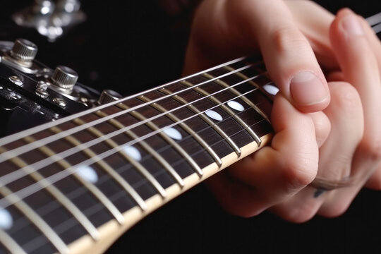 Musician Playing His Guitar. Close Up Shot. High quality generative AI