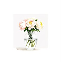 Peony in vase watercolor, generative ai