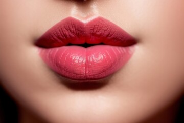 Beautiful woman lips with sexy pink lipstick, generative ai