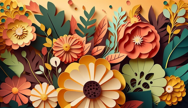 Summer flower background in paper cut style. Generative AI