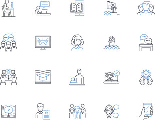 Helper line icons collection. Support, Assistance, Guide, Aid, Companion, Ally, Collaborator vector and linear illustration. Teammate,Protector,Advisor outline signs set