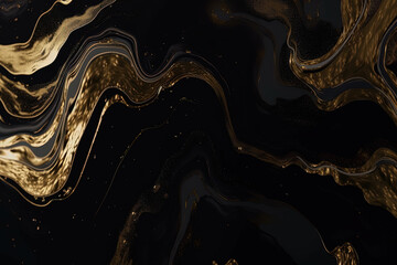 Luxury abstract background liquid black and gold marble texture. Created with Generative AI Technology